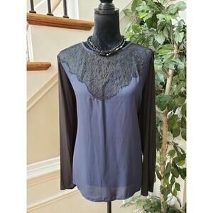 Metaphor Womens Blue Black Polyester Long Sleeve Round Neck Blouse Top Size XL
